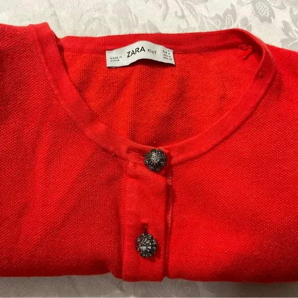 Zara Knits Women Cardigan Jewel Rhinestone Buttons Size Medium - Picture 4 of 9